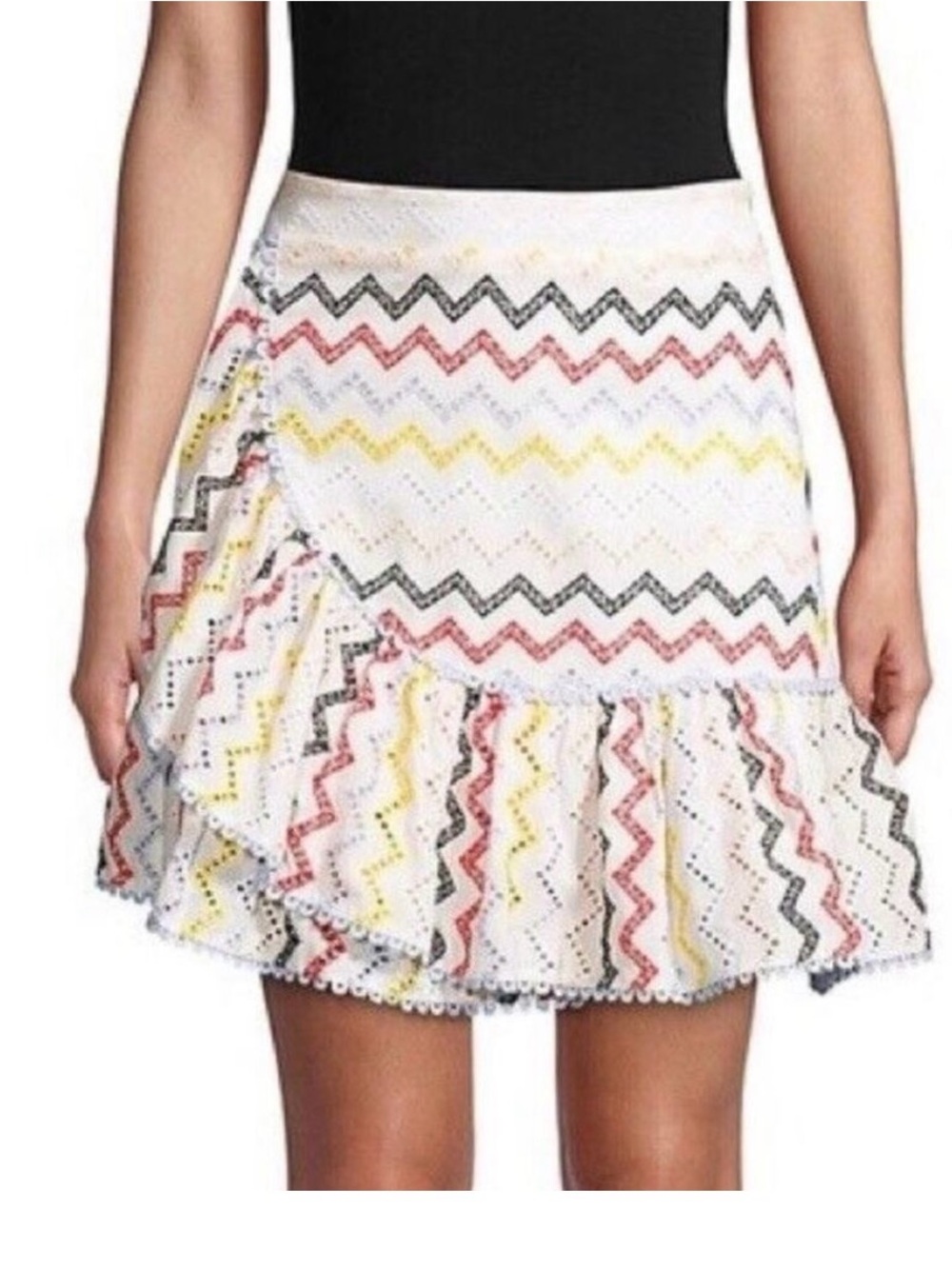 Allison New York Eyelet Mini Skirt with Multicolor Chevron Trim